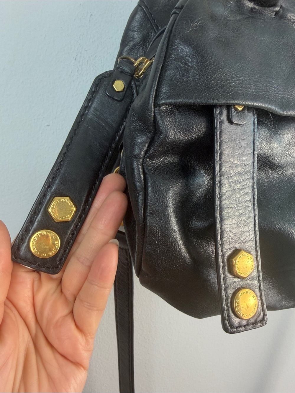 Vintage Marc By Marc Jacobs Leather Twisted Q Groove Satchel Black Y2K Purse - Picture 8 of 16
